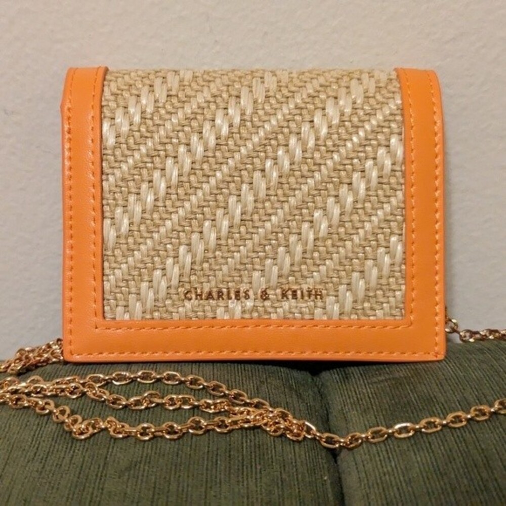 Charles & Keith Orange and Beige Woven Wallet
